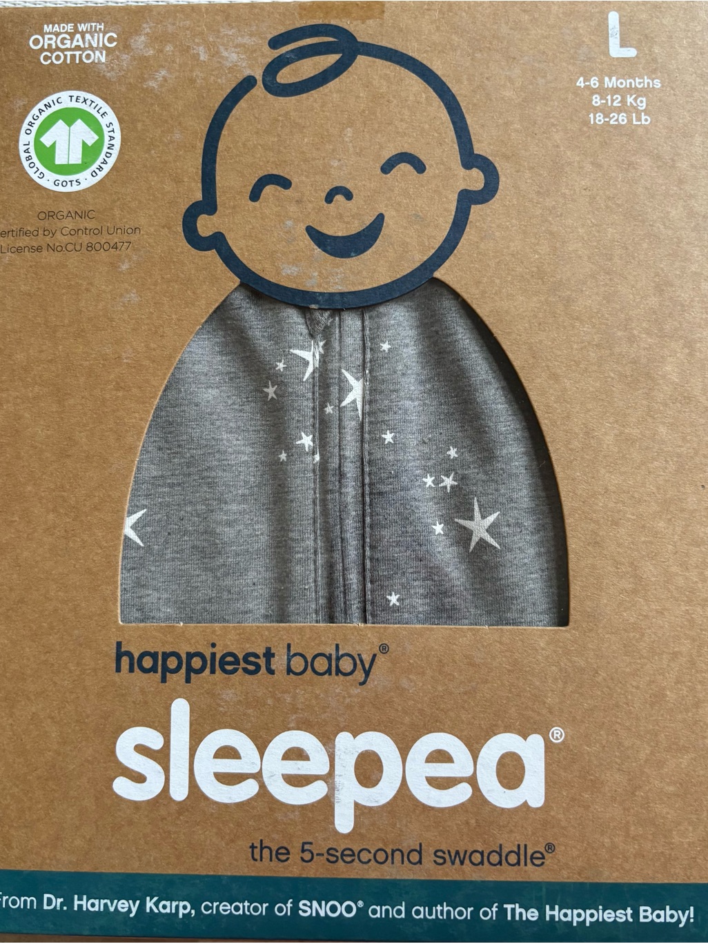 Happiest Baby Sleepea 5-Second Swaddle - Gray With White Stars
